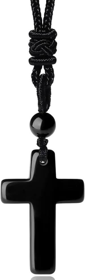 XIANNVXI Healing Crystal Stone Pointed Necklace Adjustable Black Rope Natural Gemstone Pendant Necklaces Jewelry for Men Women