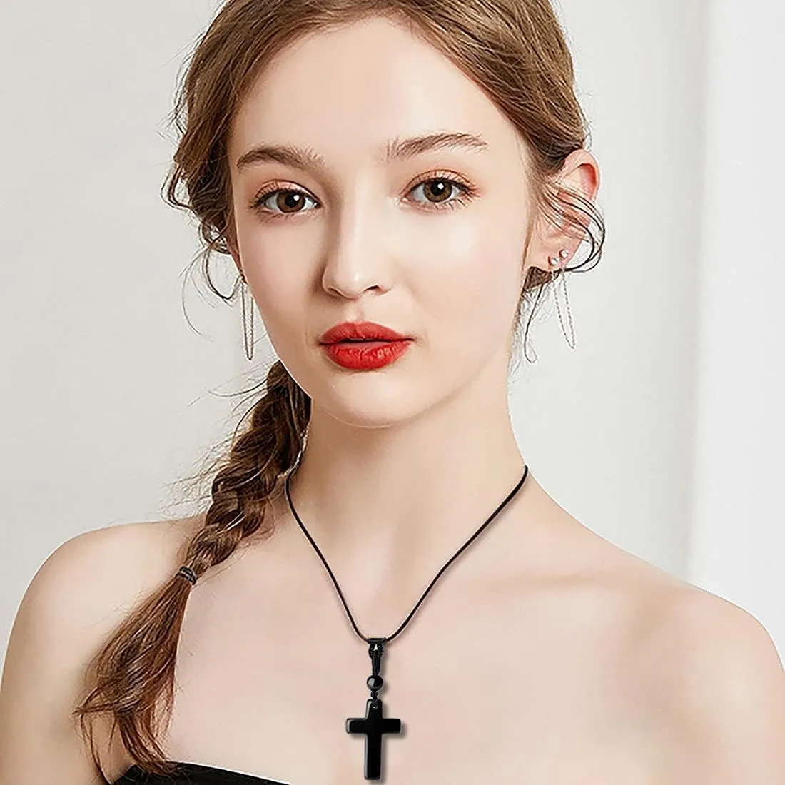 XIANNVXI Healing Crystal Stone Pointed Necklace Adjustable Black Rope Natural Gemstone Pendant Necklaces Jewelry for Men Women
