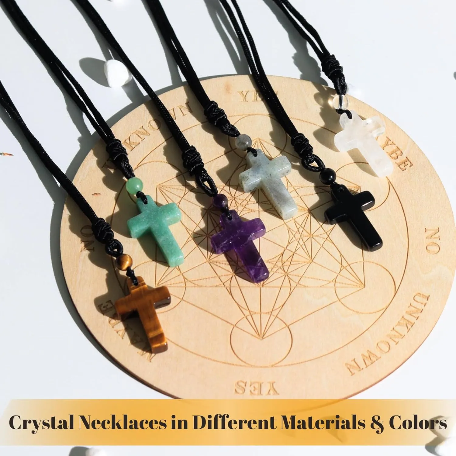 XIANNVXI Healing Crystal Stone Pointed Necklace Adjustable Black Rope Natural Gemstone Pendant Necklaces Jewelry for Men Women