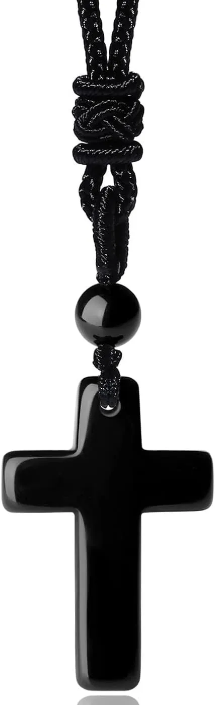 XIANNVXI Healing Crystal Stone Pointed Necklace Adjustable Black Rope Natural Gemstone Pendant Necklaces Jewelry for Men Women
