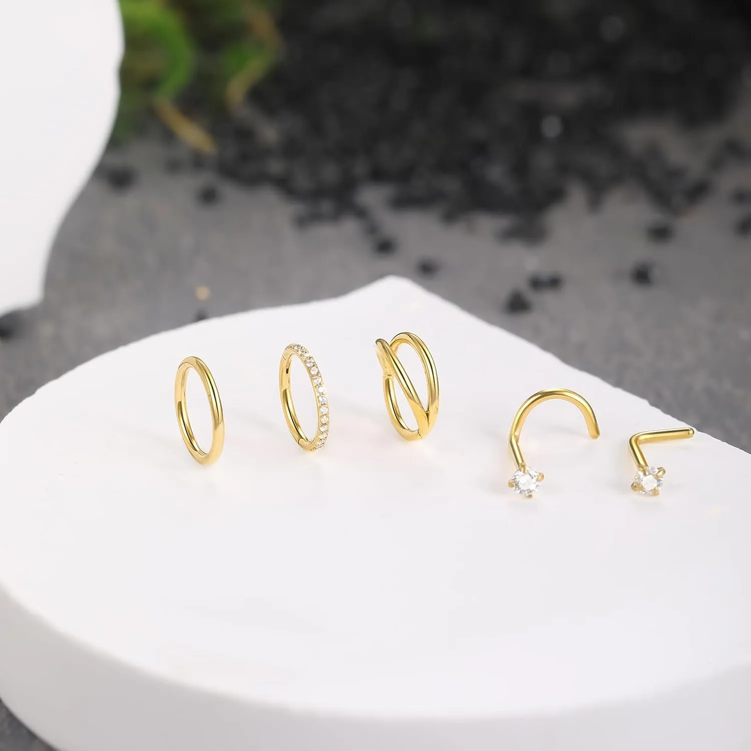 Xpircn 5pcs Hoop Nose Rings and L Shaped Nose Rings Stud Set 18G/20G Stainless Steel CZ Helix Conch Daith Tragus Cartilage Hoop Earrings for Women 6mm 7mm 8mm 10mm