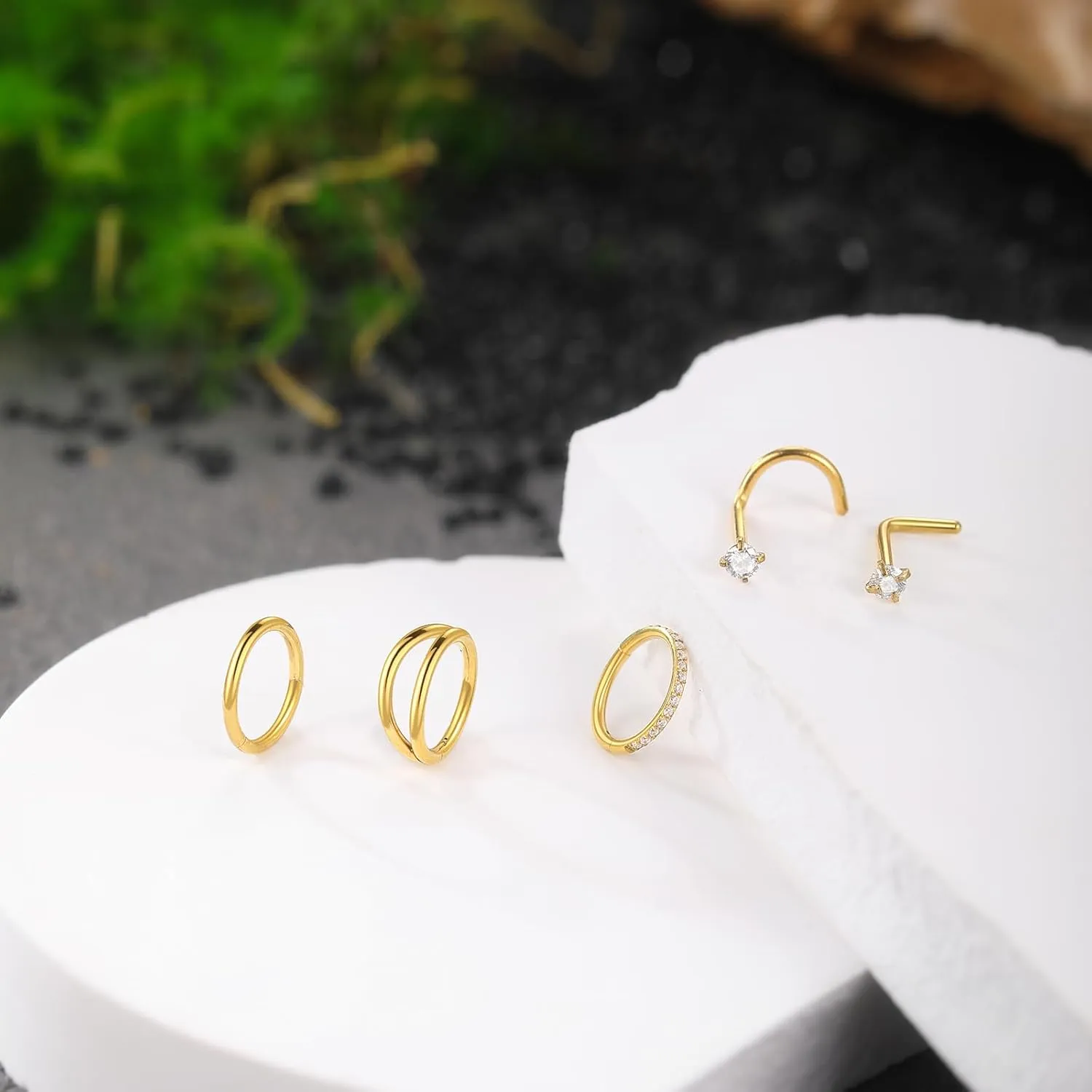 Xpircn 5pcs Hoop Nose Rings and L Shaped Nose Rings Stud Set 18G/20G Stainless Steel CZ Helix Conch Daith Tragus Cartilage Hoop Earrings for Women 6mm 7mm 8mm 10mm
