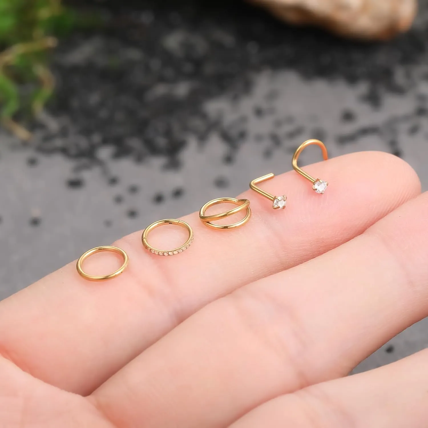 Xpircn 5pcs Hoop Nose Rings and L Shaped Nose Rings Stud Set 18G/20G Stainless Steel CZ Helix Conch Daith Tragus Cartilage Hoop Earrings for Women 6mm 7mm 8mm 10mm