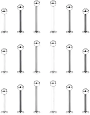 Yaalozei 20G 16G 14G 12G Lip Labret Medusa Monroe Rings Studs Surgical Steel Tragus Helix Cartilage Earring Stud Rings Piercing Jewelry Bar Length 8mm 10mm 12mm Mix Color 18PCS