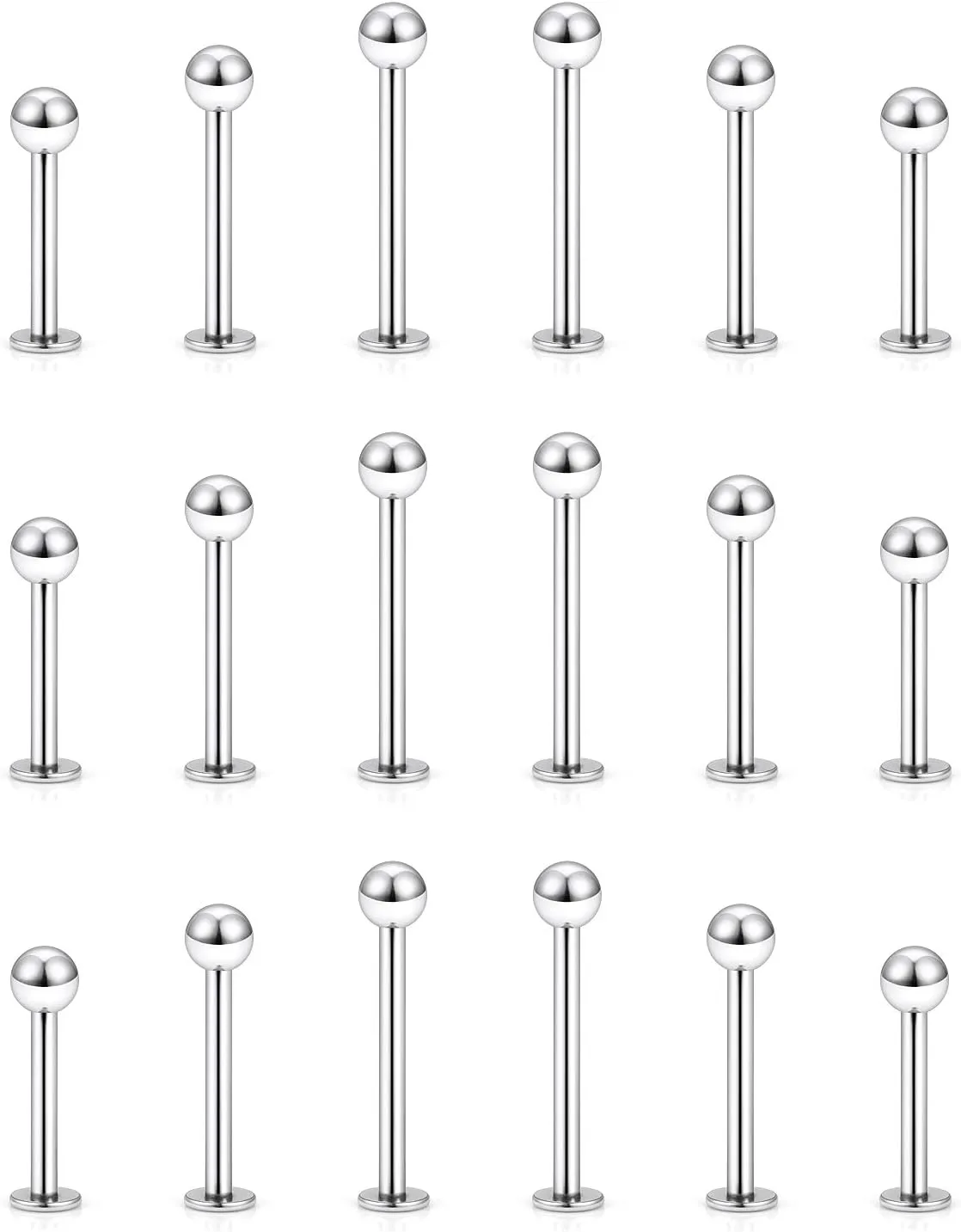 Yaalozei 20G 16G 14G 12G Lip Labret Medusa Monroe Rings Studs Surgical Steel Tragus Helix Cartilage Earring Stud Rings Piercing Jewelry Bar Length 8mm 10mm 12mm Mix Color 18PCS