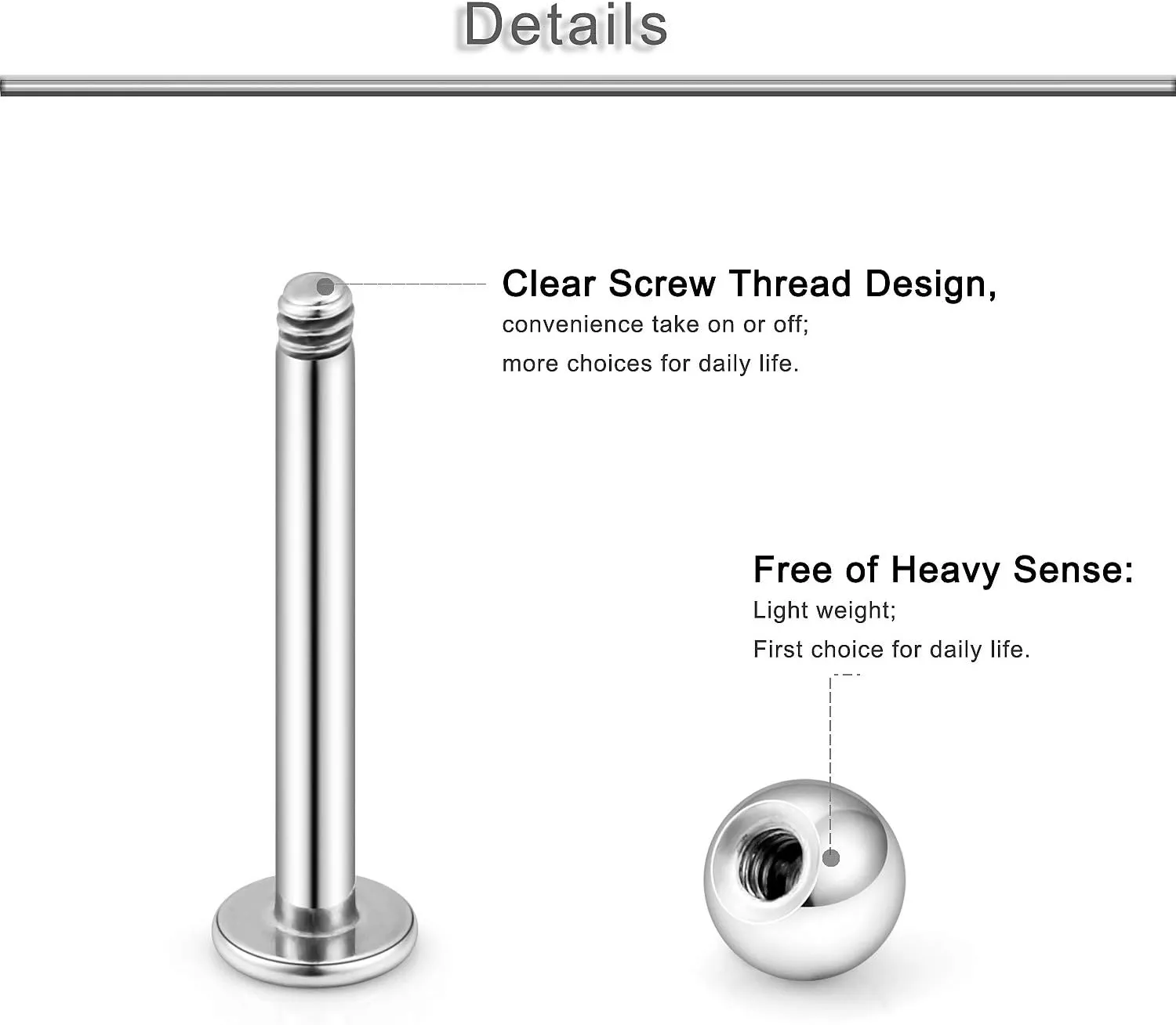 Yaalozei 20G 16G 14G 12G Lip Labret Medusa Monroe Rings Studs Surgical Steel Tragus Helix Cartilage Earring Stud Rings Piercing Jewelry Bar Length 8mm 10mm 12mm Mix Color 18PCS