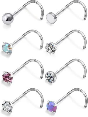 Yaalozei 22G 20G 18G G23 Titanium Nose Ring Studs Hypoallergenic Corkscrew Nose Studs Opal Diamond Nose Stud Silver Nostril Piercings Nose Piercing Jewerly for Women Men CZ 3mm