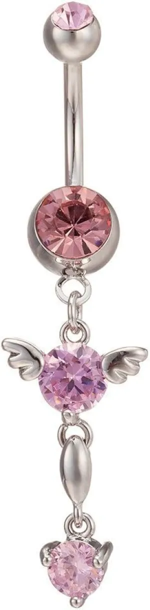 YAZILIND Elegant Pink Angel Wigs Dangle Navel Rings Sexy Body Piercing Navel Jewelry