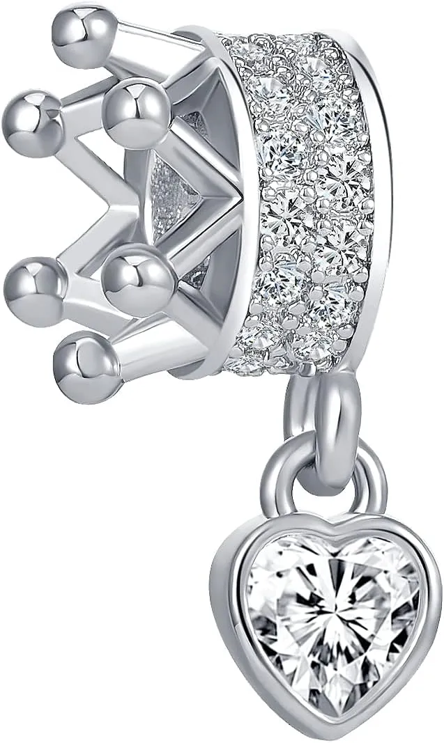 You are My Queen Crown Charm Crystal Heart Dangle Bead fit Women's Charm Bacelet