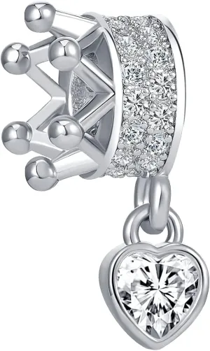 You are My Queen Crown Charm Crystal Heart Dangle Bead fit Women's Charm Bacelet