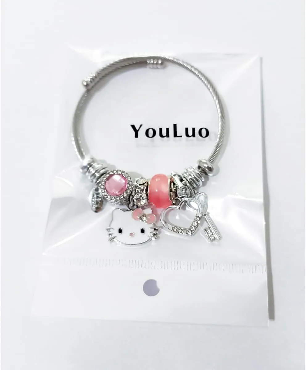 YouLuo Cute Charm Bracelet, Adjustable Stainless Steel Bracelet, Anime Cartoon Accessories Bracelets for Ladies Women Teen Girls Birthday Gift and Friendship