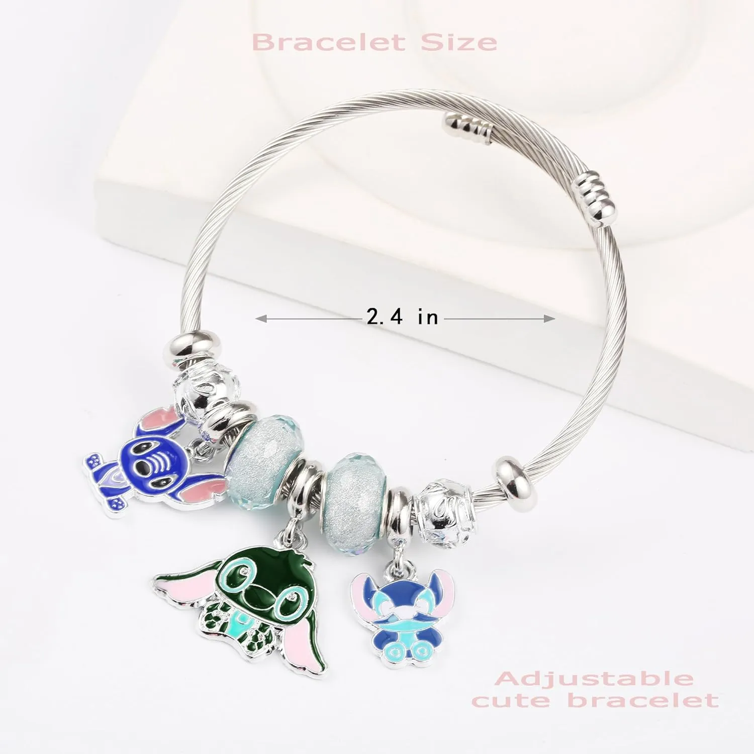 YouLuo Cute Charm Bracelet, Adjustable Stainless Steel Bracelet, Anime Cartoon Accessories Bracelets for Ladies Women Teen Girls Birthday Gift and Friendship