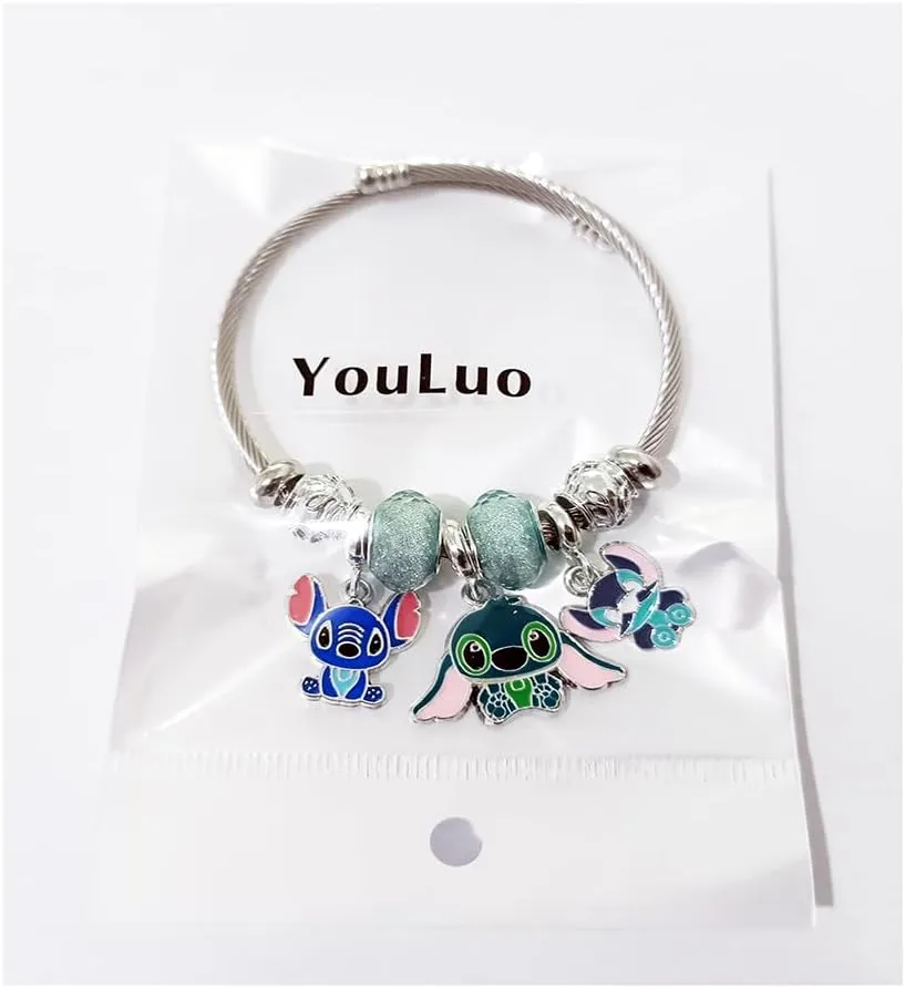 YouLuo Cute Charm Bracelet, Adjustable Stainless Steel Bracelet, Anime Cartoon Accessories Bracelets for Ladies Women Teen Girls Birthday Gift and Friendship