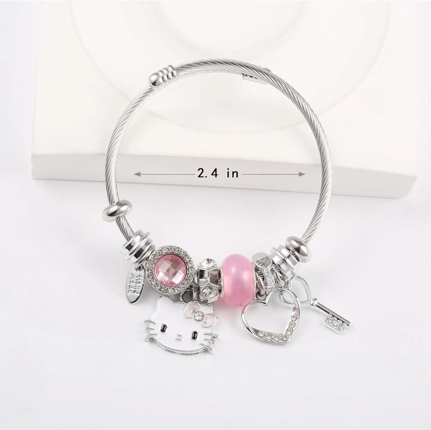 YouLuo Cute Charm Bracelet, Adjustable Stainless Steel Bracelet, Anime Cartoon Accessories Bracelets for Ladies Women Teen Girls Birthday Gift and Friendship