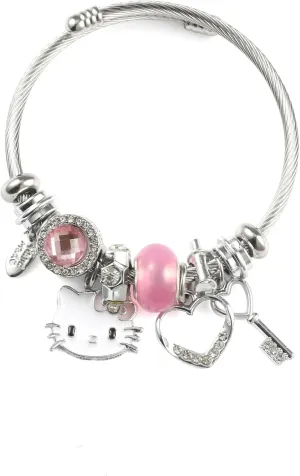 YouLuo Cute Charm Bracelet, Adjustable Stainless Steel Bracelet, Anime Cartoon Accessories Bracelets for Ladies Women Teen Girls Birthday Gift and Friendship
