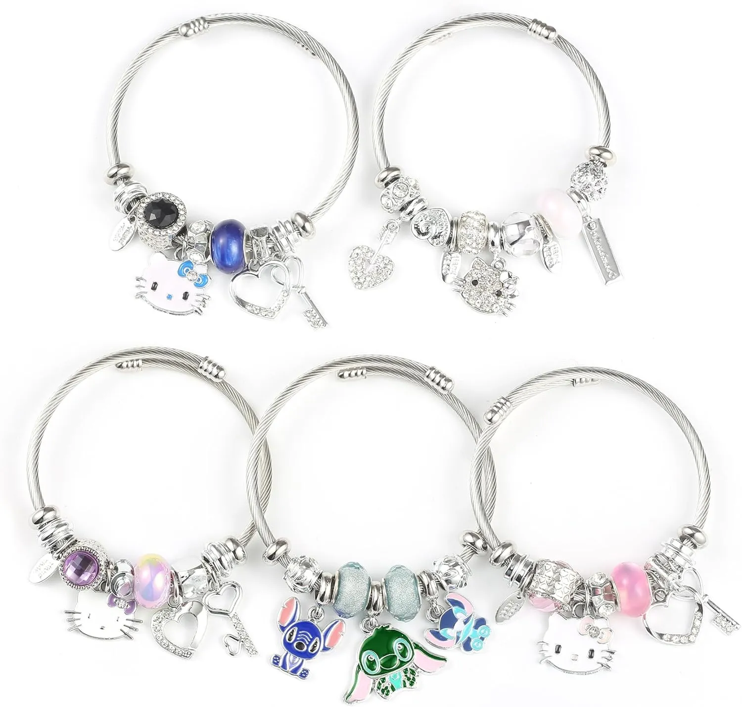 YouLuo Cute Charm Bracelet, Adjustable Stainless Steel Bracelet, Anime Cartoon Accessories Bracelets for Ladies Women Teen Girls Birthday Gift and Friendship