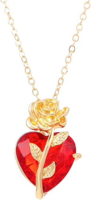 ZMANYIJEW Layered Rose Heart Necklace for Women Rose Pendant Necklace Valentine's Day Necklace Flower Necklace Rose Heart Necklace Gold Silver Red Rose Choker for Women