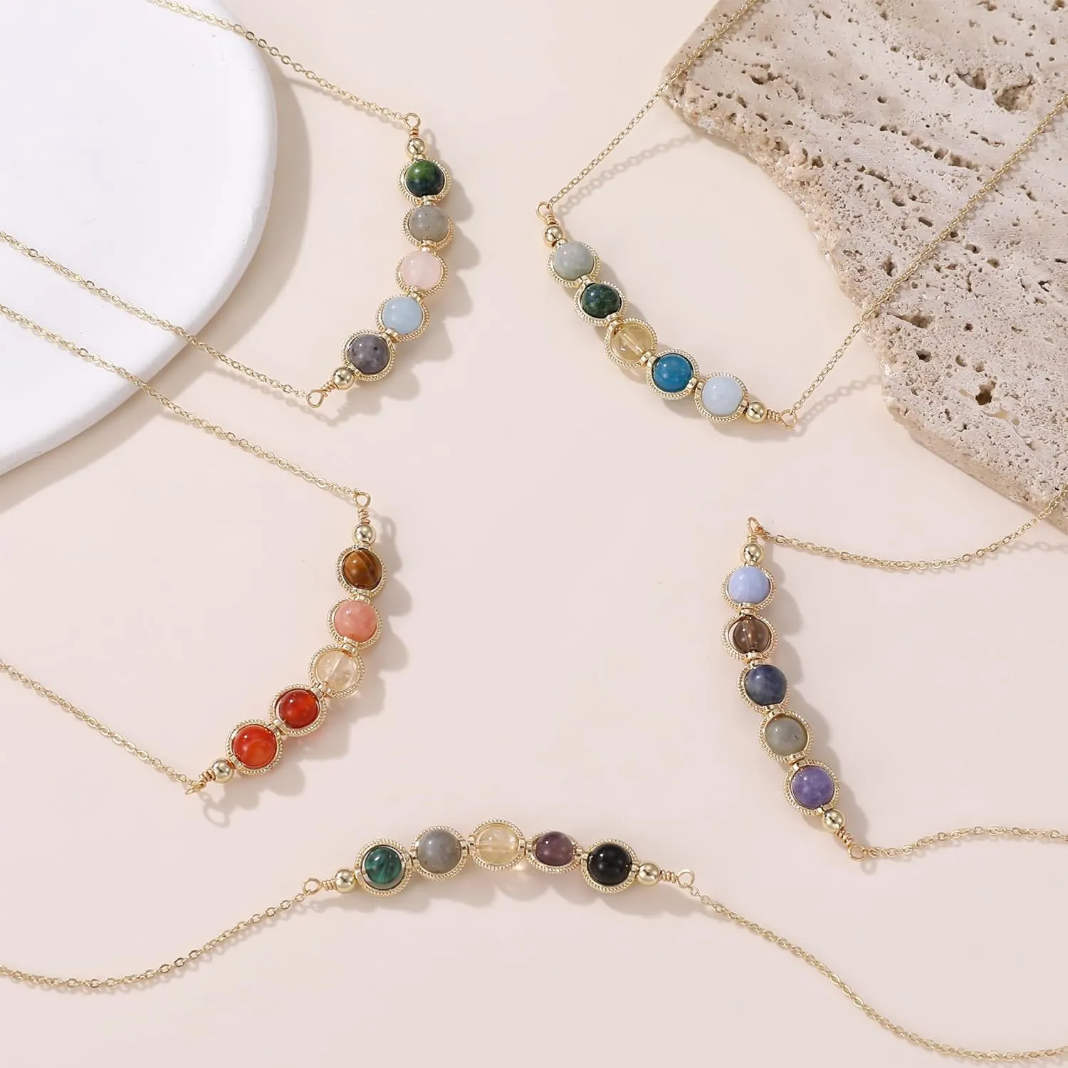 Zodiac Necklaces for Women, Natural Healing Crystal Zodiac Necklace Gifts Handmade Gemstone Beads Choker Necklace for Women Spiritual Astrology Jewelry Birthday Gifts