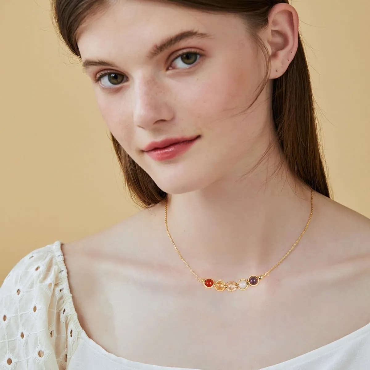 Zodiac Necklaces for Women, Natural Healing Crystal Zodiac Necklace Gifts Handmade Gemstone Beads Choker Necklace for Women Spiritual Astrology Jewelry Birthday Gifts