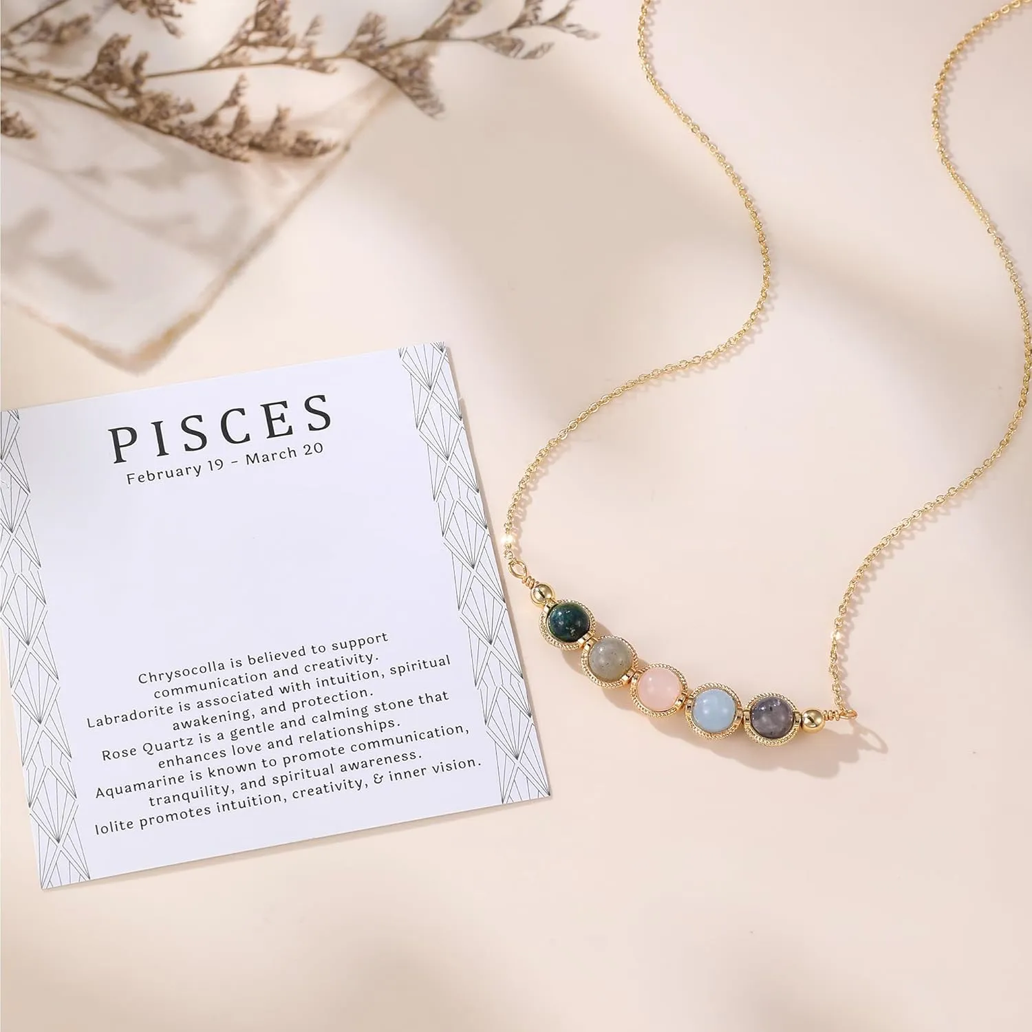 Zodiac Necklaces for Women, Natural Healing Crystal Zodiac Necklace Gifts Handmade Gemstone Beads Choker Necklace for Women Spiritual Astrology Jewelry Birthday Gifts