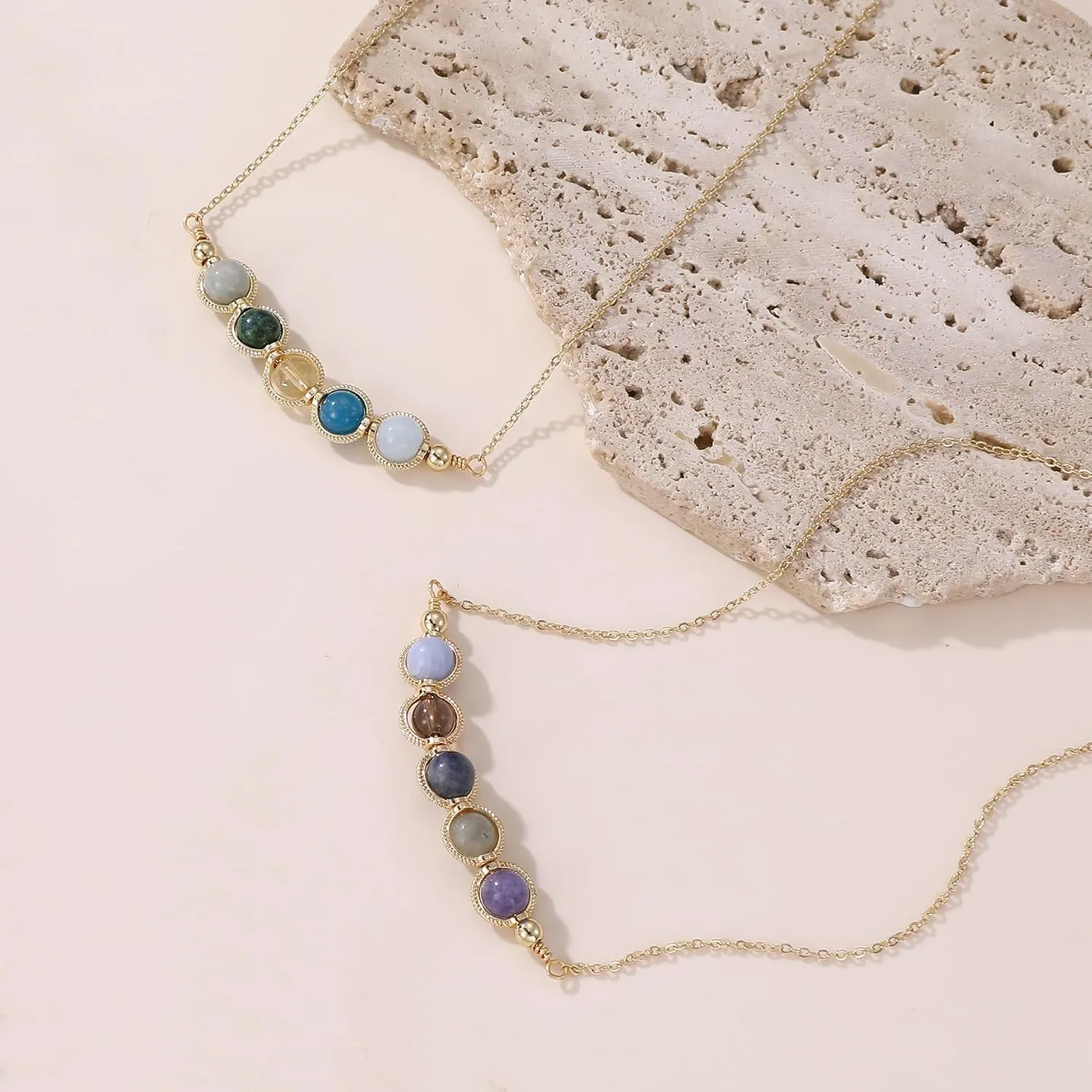 Zodiac Necklaces for Women, Natural Healing Crystal Zodiac Necklace Gifts Handmade Gemstone Beads Choker Necklace for Women Spiritual Astrology Jewelry Birthday Gifts
