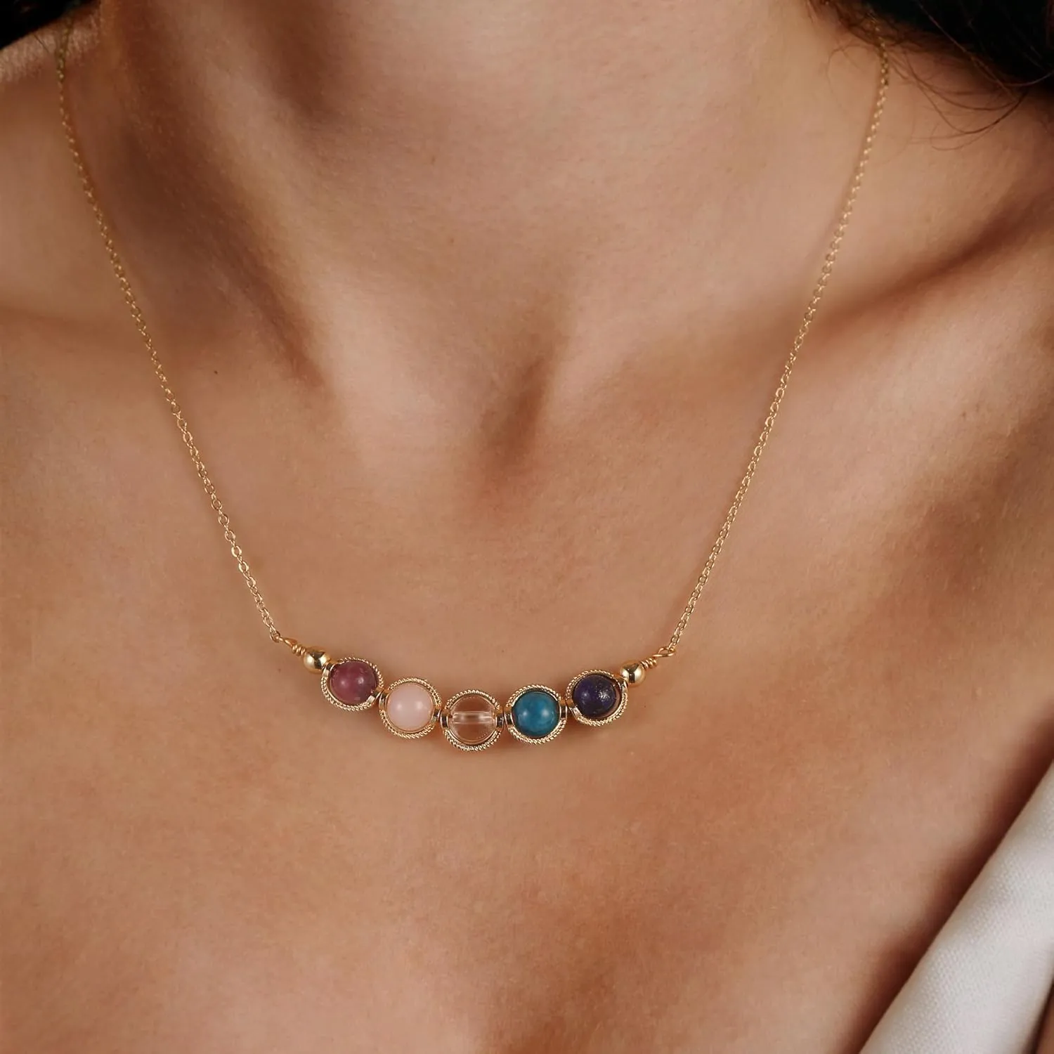 Zodiac Necklaces for Women, Natural Healing Crystal Zodiac Necklace Gifts Handmade Gemstone Beads Choker Necklace for Women Spiritual Astrology Jewelry Birthday Gifts